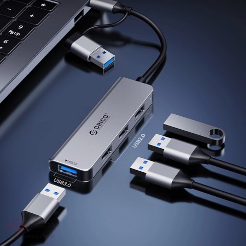 Hub USB-C Orico YSB4-U2 stacja dokująca 2x USB-A 2.0 + 1x USB-A 3.0 + 1x USB-C 2.0 + 1x USB-C - szary