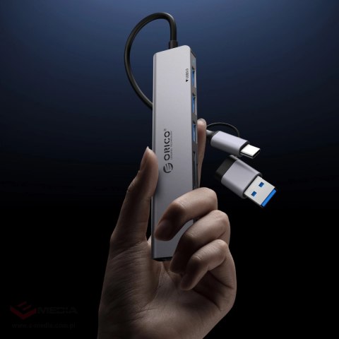 Hub USB-C Orico YSB4-U2 stacja dokująca 2x USB-A 2.0 + 1x USB-A 3.0 + 1x USB-C 2.0 + 1x USB-C - szary
