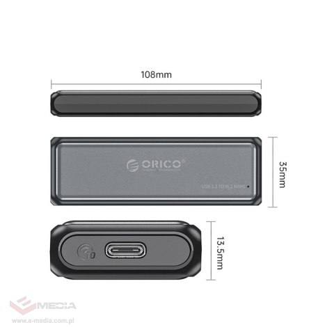 Kieszeń dyskowa Orico DDM2-C3-G2 M.2 NVME USB-A USB-C 3.2 10Gb/s - szara