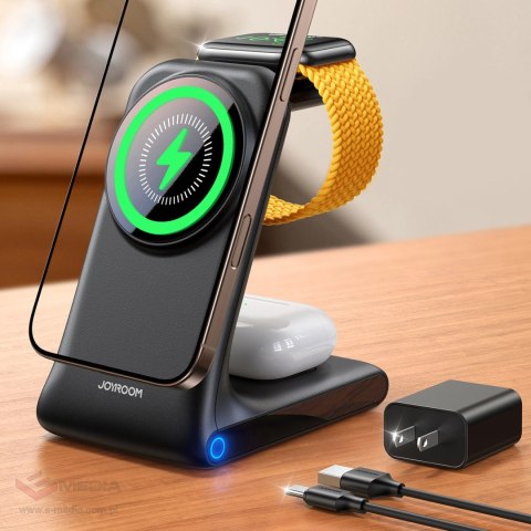 Ładowarka bezprzewodowa Joyroom JR-W15 3 w 1 stacja ładująca z MagSafe - czarna