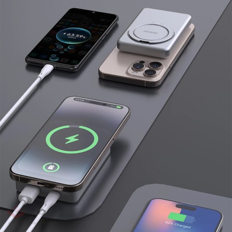 Powerbank Dudao K28S 20W PD 5000mAh z MagSafe i podstawką - srebrny