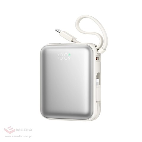 Powerbank Joyroom JR-PBF27 10000mAh 22.5W z wbudowanymi kablami USB-C i Lightning - biały