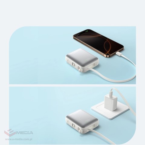 Powerbank Joyroom JR-PBF27 10000mAh 22.5W z wbudowanymi kablami USB-C i Lightning - biały