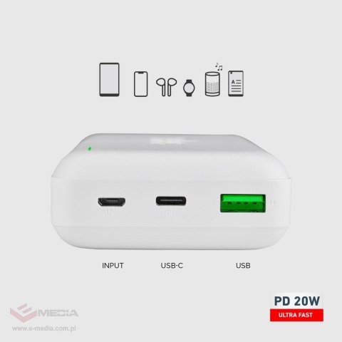 Powerbank SBS TTBB20000PD20W 20000 mAh 20W Power Delivery z MicroUSB, USB-C, USB-A - biały