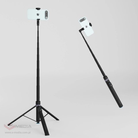 Premium selfie stick Wozinsky WRZP1 z automatycznie rozkładanymi nóżkami, funkcja statywu, 1,7m - czarny