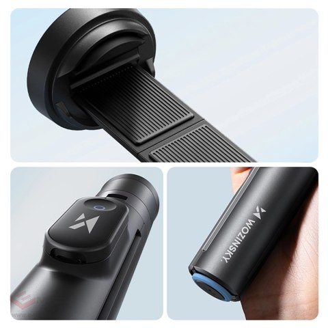 Premium selfie stick Wozinsky WRZP1 z automatycznie rozkładanymi nóżkami, funkcja statywu, 1,7m - czarny