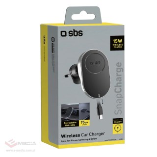 Uchwyt na smartfona z ładowarką bezprzewodową SBS TESUPP15WRETRACABL ze zwijanym kablem kompatybilny z MagSafe - czarny