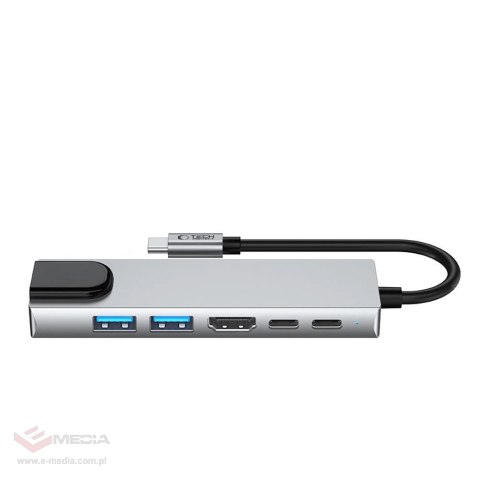 Adapter Tech-Protect HB02 HUB Adapter 6w1 USB-C + USB2.0 + USB3.0 + HDMI 4K 30Hz + RJ45 + PD100W - szary