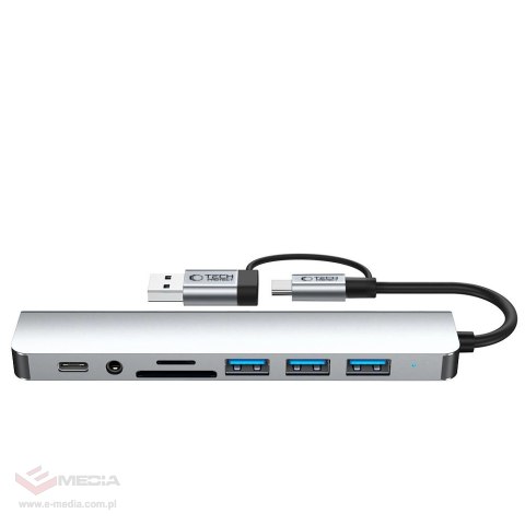 Adapter Tech-Protect HB06 HUB Adapter 8w1 TYP-C + USB2.0 + USB3.0 + SD/TF + AV3.5 - szary