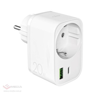 Ładowarka Puro 20W Power Delivery z wtyczką i gniazdem Schuko 1x USB-C + 1x USB-A - biała