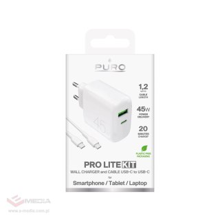 Ładowarka Puro Daily Prolite 45W USB-C USB-A Power Delivery z kablem USB-C - biała
