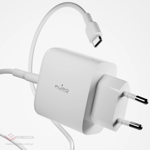 Ładowarka Puro Daily Prolite 45W USB-C USB-A Power Delivery z kablem USB-C - biała