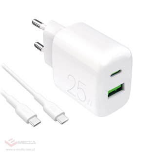 Ładowarka sieciowa Puro PROLITE 25W USB-A / USB-C + kabel USB-C - USB-C 1.2m - biała