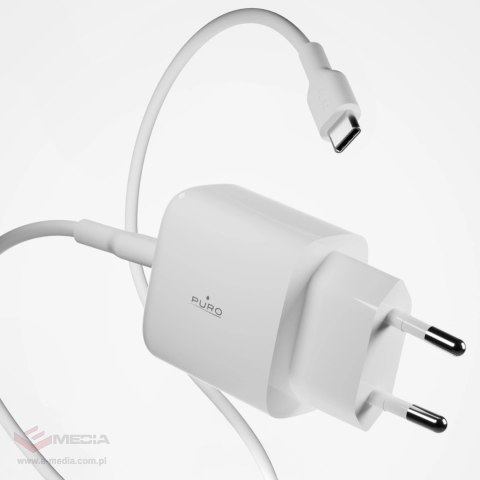 Ładowarka sieciowa Puro PROLITE 25W USB-A / USB-C + kabel USB-C - USB-C 1.2m - biała