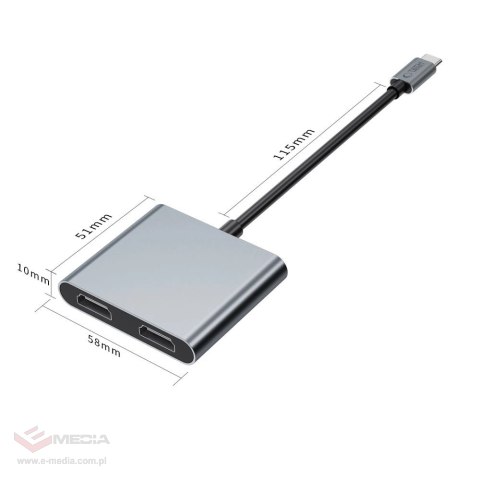 Adapter Tech-Protect HB08 4w1 USB-C + USB2.0 + 2 x HDMI 4K 60HZ - szary