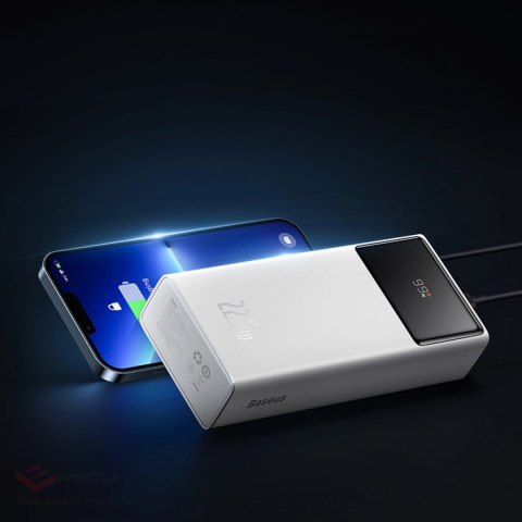 Powerbank Baseus EnerFill FP41 30000mAh 22.5W z kablem Baseus Simple USB-A - USB-C 3A 30cm - biały