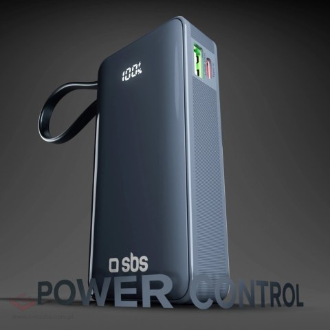 Powerbank SBS 10000 mAh 20W z wbudowanym kablem USB-C i wyświetlaczem cyfrowym - ciemnoszary