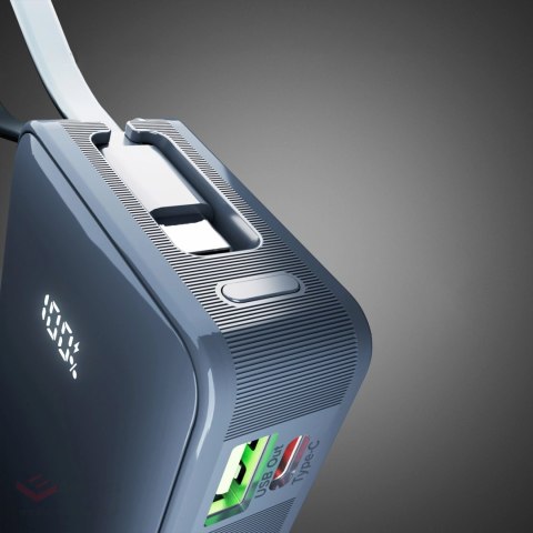 Powerbank SBS 10000 mAh 20W z wbudowanym kablem USB-C i wyświetlaczem cyfrowym - ciemnoszary
