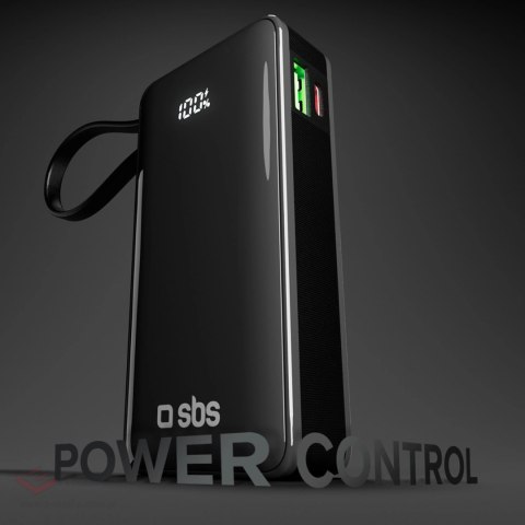 Powerbank SBS 10000 mAh 20W z wbudowanym kablem USB-C i wyświetlaczem cyfrowym - czarny