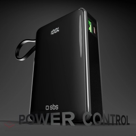Powerbank SBS 20000 mAh 20 W z wbudowanym kablem USB-C i wyświetlaczem cyfrowym - czarny