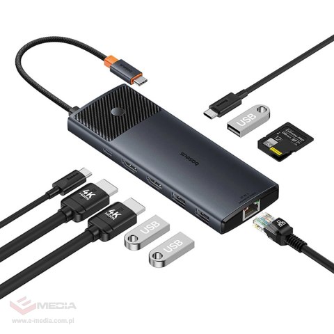 Hub USB-C Baseus Metal Gleam II 10w1 HDMI USB-A USB-C RJ45 SD/TF - szary