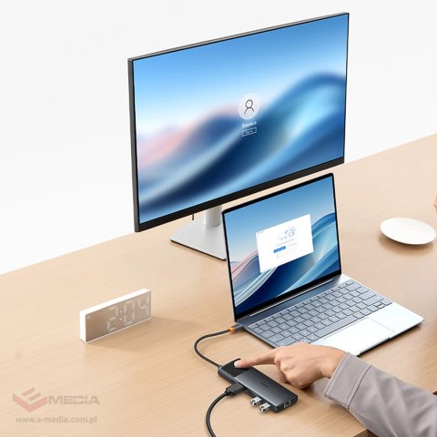 Hub USB-C Baseus Metal Gleam II 10w1 HDMI USB-A USB-C RJ45 SD/TF - szary