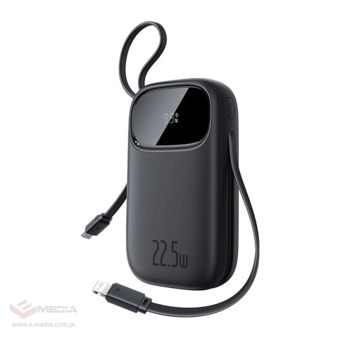Powerbank Baseus EnerFill FC31 QPow3 20000mAh 22.5W z wyświetlaczem cyfrowym i 2 wbudowanymi kablami (USB-C + Lightning) - czarn