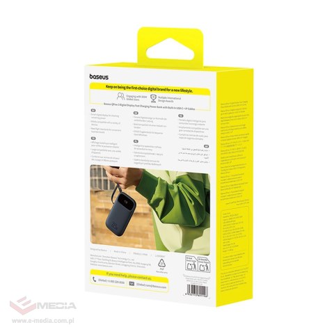 Powerbank Baseus EnerFill FC31 QPow3 20000mAh 22.5W z wyświetlaczem cyfrowym i 2 wbudowanymi kablami (USB-C + Lightning) - czarn