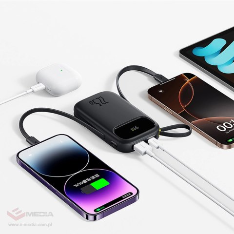 Powerbank Baseus EnerFill FC31 QPow3 20000mAh 22.5W z wyświetlaczem cyfrowym i 2 wbudowanymi kablami (USB-C + Lightning) - czarn