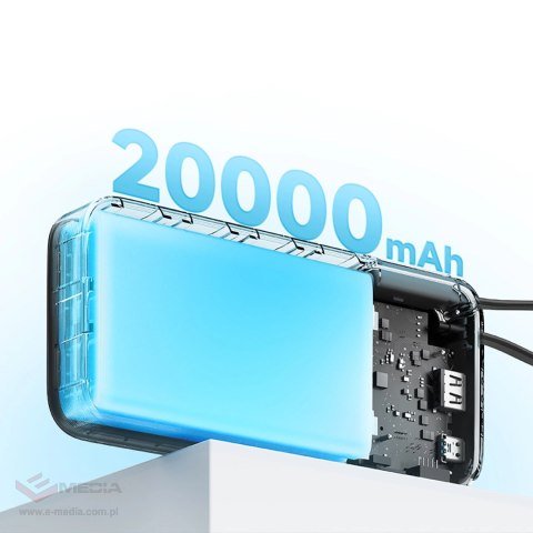 Powerbank Cuktech CUKP200NGLDG 45W 20000mAh z wbudowanym kablem USB-C - szary