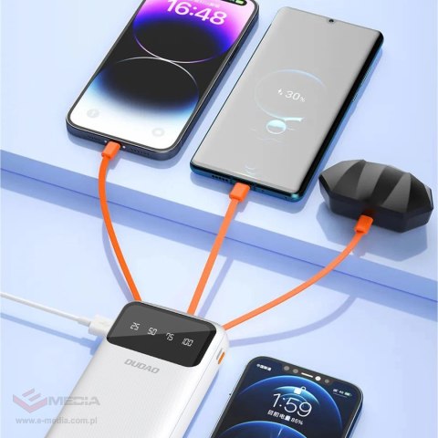 Dudao pojemny powerbank z 4 wbudowanymi kablami 20000mAh USB Typ C + micro USB + Lightning + USB-A (wejście) - biały (Dudao K6Pr