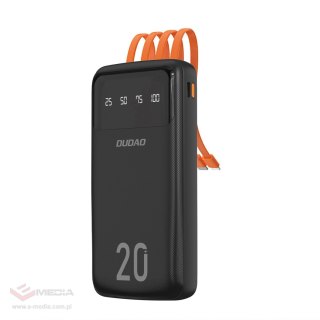 Dudao pojemny powerbank z 4 wbudowanymi kablami 20000mAh USB Typ C + micro USB + Lightning + USB-A (wejście) - czarny (Dudao K6P