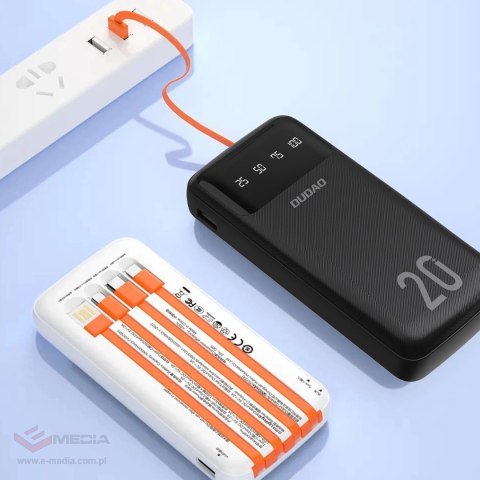 Dudao pojemny powerbank z 4 wbudowanymi kablami 20000mAh USB Typ C + micro USB + Lightning + USB-A (wejście) - czarny (Dudao K6P