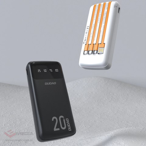 Dudao pojemny powerbank z 4 wbudowanymi kablami 20000mAh USB Typ C + micro USB + Lightning + USB-A (wejście) - czarny (Dudao K6P