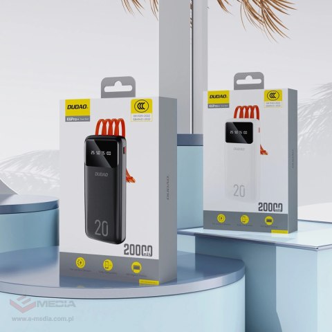 Dudao pojemny powerbank z 4 wbudowanymi kablami 20000mAh USB Typ C + micro USB + Lightning + USB-A (wejście) - czarny (Dudao K6P