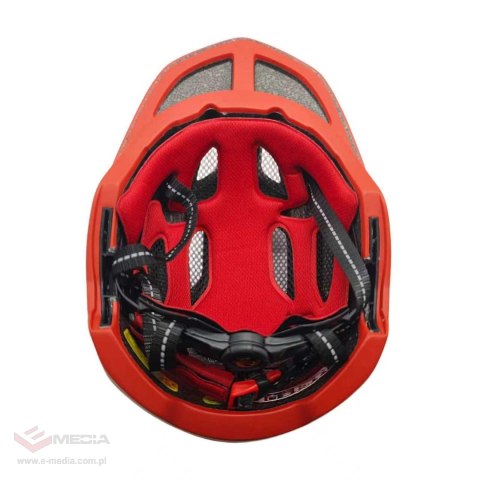 Kask rowerowy fullface dziecięcy Wozinsky z tylną lampką USB 52-56 cm - czerwono-żółty