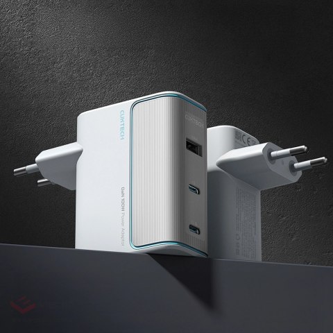 Ładowarka sieciowa Cuktech AD1003EU 100W GaN 2x USB-C + USB-A z kablem - biała