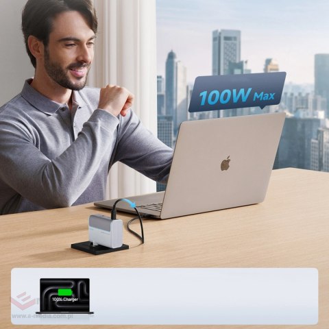 Ładowarka sieciowa Cuktech AD1003EU 100W GaN 2x USB-C + USB-A z kablem - biała