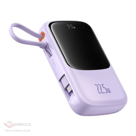 Powerbank Baseus Qpow Pro+ 10000mAh 22.5W z wbudowanym kablem USB-C z wyświetlaczem - fioletowy