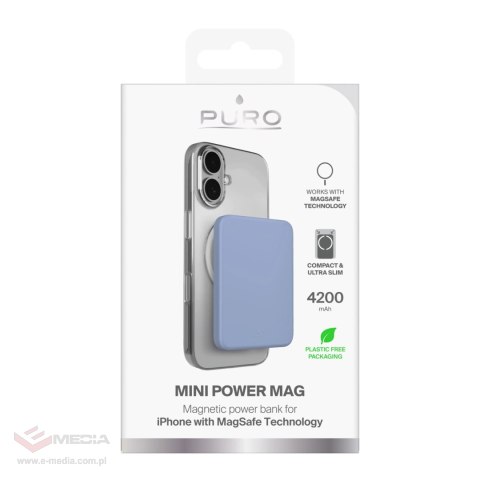 Powerbank Puro 4200mAh ultracienki kompatybilny z MagSafe USB-C - niebieski