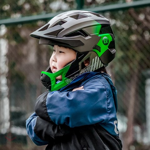 Kask rowerowy Rockbros TS-61 10110061004 dziecięcy z odpinaną szczęką rozmiar M (54-57) - zielony