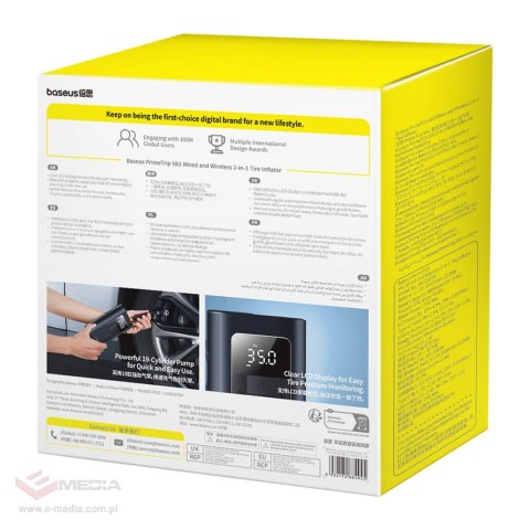 Kompresor do opon Baseus PrimeTrip VA1 75W 2w1 z latarką i powerbankiem 6000mAh - czarny