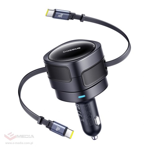 Ładowarka samochodowa Baseus Enjoyment Max 60W z dwoma zwijanymi kablami USB-C - czarna