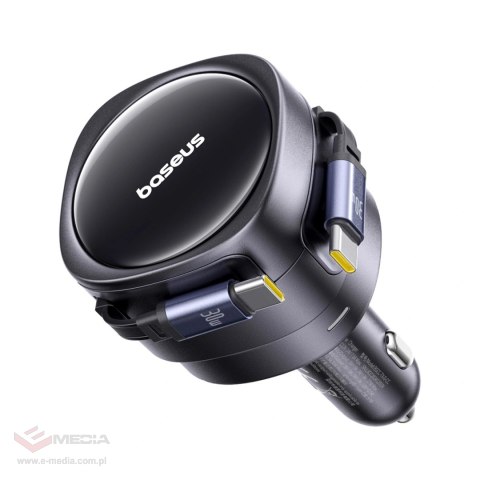 Ładowarka samochodowa Baseus Enjoyment Max 60W z dwoma zwijanymi kablami USB-C - czarna
