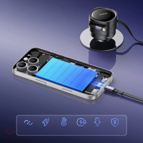 Ładowarka samochodowa Baseus Enjoyment Max 60W z dwoma zwijanymi kablami USB-C - czarna