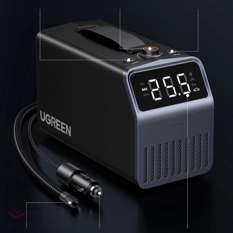 Pompka elektryczna Ugreen 150 PSI 12V do opon samochodowych z wyświetlaczem cyfrowym - szara