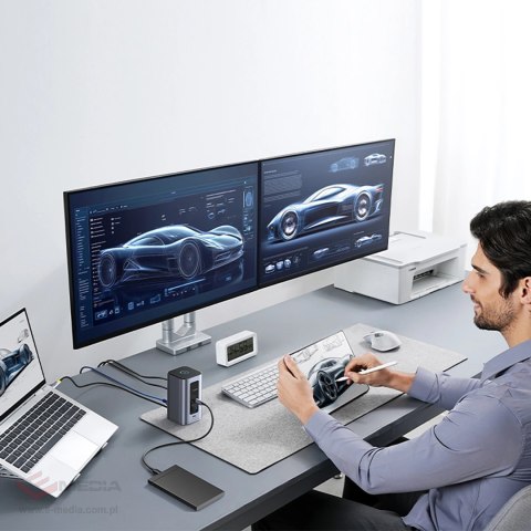 Stacja dokująca Baseus NU1 Air Spacemate hub 12w1 USB-C - 2xHDMI 4K@60Hz 2xUSB-C 10Gb/s 2xUSB-A 5Gb/s 2xUSB-A (480Mb/s) RJ45 SD/
