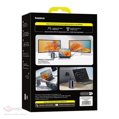 Stacja dokująca Baseus Nomos NU1 Air Spacemate 12w1 - szara