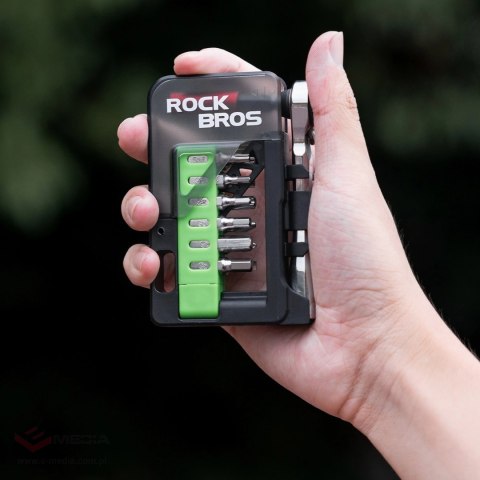 Zestaw narzędzi rowerowych Rockbros z mini grzechotką i bitami - półprzezroczysty, zielony