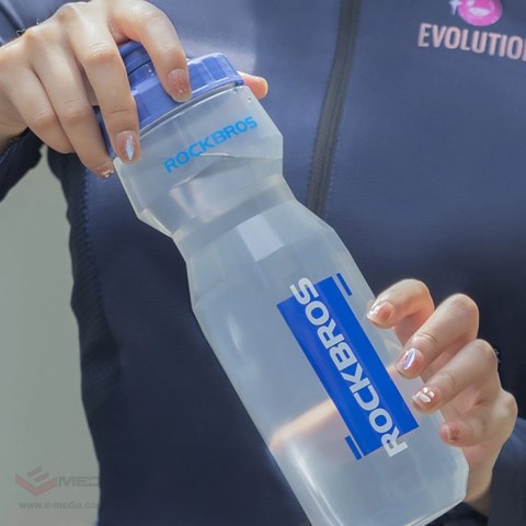 Bidon rowerowy Rockbros 750 ml - przezroczysty z niebieskim ustnikiem